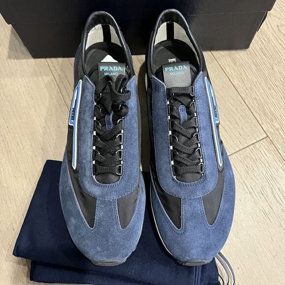 Prada Retro Trainer Sneaker Oltremare Nero Suede Leather Mens UK 9 / US 10 NEW - Picture 3 of 15